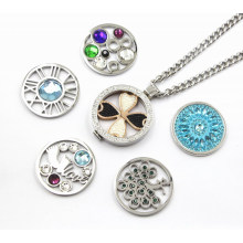 Moda 316L aço inoxidável vivendo Locket colar com moedas intercambiáveis